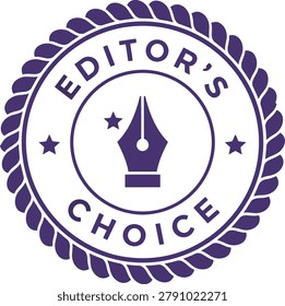Purple editor's choice badge logo with fountain pen nib icon in a circular seal design on white background