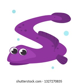 Purple eel fish flat icon. Fish, underwater animals, wildlife. Sea cartoon characters concept. Vector illustration can be used for topics like animals, marine life, nature