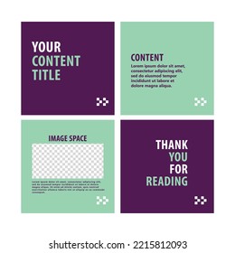 Publicación en medios sociales sobre carrusel morado y azul huevo. Plantilla de contenido de microblog de cuatro páginas. Adecuado para el comercio, la explicación, la publicidad en Internet y los medios de promoción.