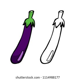 purple eggplant and black and white eggplant cartoon object, vector doodle art