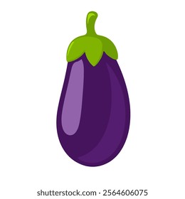 A purple eggplant with a green stem against a white background.)