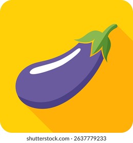 Purple Eggplant with Green Stem Flat Design Icon.