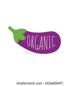Purple eggplant vegetable in flat style isolated on white background. Eco organic food concept. Vector illustration.