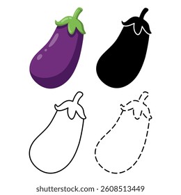 Purple Eggplant Vegetable Icon – Flat Vector Illustration of Fresh Aubergine in EPS Format, Perfect for Stickers, Templates, Mockups, Backgrounds, and Cooking Designs
