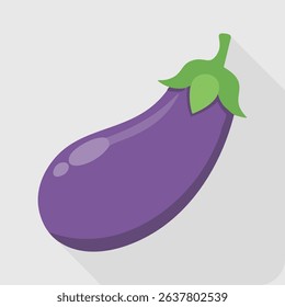 Purple Eggplant Vegetable Icon with Long Shadow , Healthy Food Flat Design.
