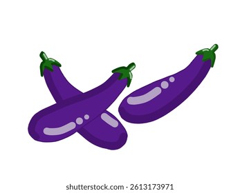 purple eggplants flat design vegetable illustration with white background