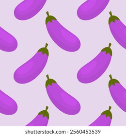 purple eggplants seamless pattern vector illustration. Ripe eggplant on a color background.