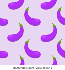 purple eggplants seamless pattern vector illustration. Ripe eggplant on a color background.