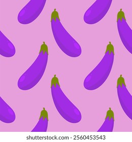 purple eggplants seamless pattern vector illustration. Ripe eggplant on a color background.