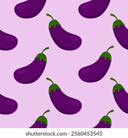 purple eggplants seamless pattern vector illustration. Ripe eggplant on a color background.