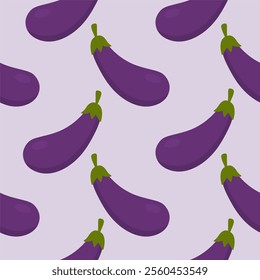 purple eggplants seamless pattern vector illustration. Ripe eggplant on a color background.