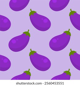 purple eggplants seamless pattern vector illustration. Ripe eggplant on a color background.