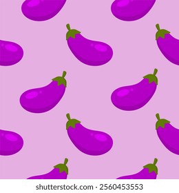 purple eggplants seamless pattern vector illustration. Ripe eggplant on a color background.