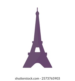 A purple Eiffel tower is the main focus of the image. The tower is tall and slender, with a pointed top. The color purple gives the image a sense of elegance and sophistication