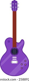 Purple electric guitar featuring a brown neck and tuning pegs, positioned against a white background, embodying the essence of music, creativity, and vibrant entertainment