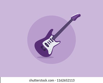 Purple electric guitar isolated on purple background. Vector flat illustration. 