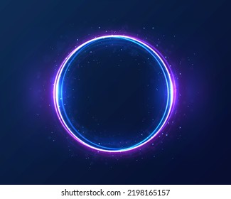 Purple Electric Light For Banner. Round Circle Picture Frame With Two Tone Neon Color Shade Motion Graphic. Violet Light Moving. Pink, Blue Glow Rings. Glowing Neon Line In Form Circular Path. Vector.