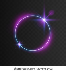 Purple Electric Light For Banner. Round Circle Picture Frame With Two Tone Neon Color Shade Motion Graphic. Violet Light Moving. Pink, Blue Glow Rings. Glowing Neon Line In Form Circular Path. Vector.