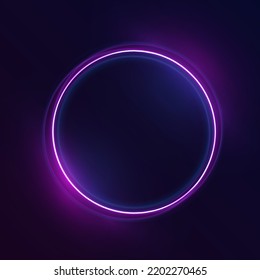 Purple Electric Light For Banner. Round Circle Picture Frame With Two Tone Neon Color Shade Motion Graphic. Violet Light Moving. Pink, Blue Glow Rings. Glowing Neon Line In Form Circular Path. Vector.