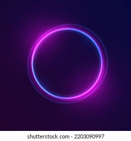 Purple Electric Light For Banner. Round Circle Picture Frame With Two Tone Neon Color Shade Motion Graphic. Violet Light Moving. Pink, Blue Glow Rings. Glowing Neon Line In Form Circular Path. Vector.