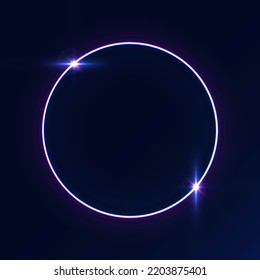 Purple Electric Light For Banner. Round Circle Picture Frame With Two Tone Neon Color Shade Motion Graphic. Violet Light Moving. Pink, Blue Glow Rings. Glowing Neon Line In Form Circular Path. Vector.