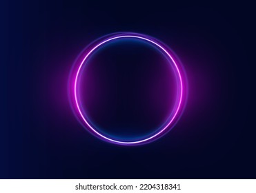 Purple Electric Light For Banner. Round Circle Picture Frame With Two Tone Neon Color Shade Motion Graphic. Violet Light Moving. Pink, Blue Glow Rings. Glowing Neon Line In Form Circular Path. Vector.