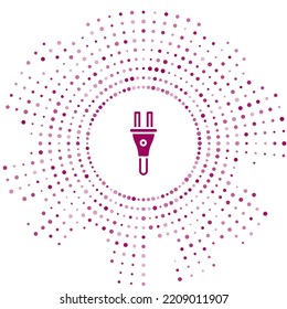 Purple Electric plug icon isolated on white background. Concept of connection and disconnection of the electricity. Abstract circle random dots. Vector