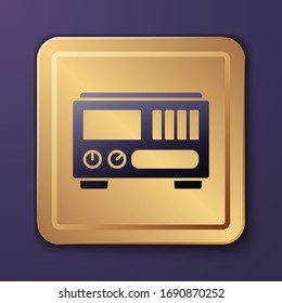 Purple Electrical measuring instruments icon isolated on purple background. Analog devices. Electrical appliances. Gold square button. Vector Illustration