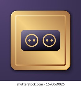 Purple Electrical outlet icon isolated on purple background. Power socket. Rosette symbol. Gold square button. Vector Illustration