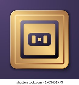 Purple Electrical outlet icon isolated on purple background. Power socket. Rosette symbol. Gold square button. Vector Illustration