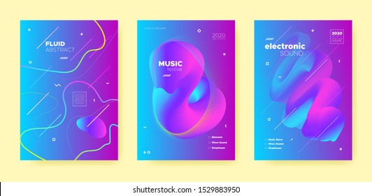 Purple Electro Music Poster. Wave Gradient Shapes.  House Music Poster.