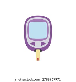 Purple electronic glucometer vector illustration. Flat blood glucose meter with test strip or diabetes monitoring icon isolated on white background
