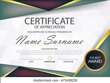 Purple Elegance horizontal certificate with Vector illustration ,white frame certificate template with clean and modern pattern presentation