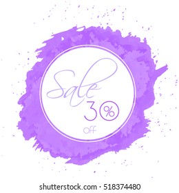 Purple elegance sale banner in watercolor design for a shop and site 30%. Vector illustration