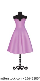 Purple elegant dress on mannequin, vector