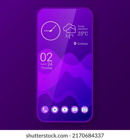 purple elegant home screen realistic smartphone user interface, vector design illustration