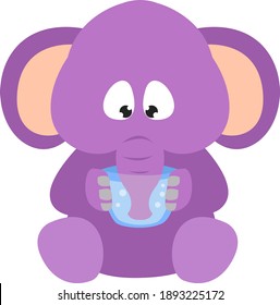 Purple elephant drinking water, illustration, vector on white background