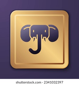 Purple Elephant icon isolated on purple background. Gold square button. Vector
