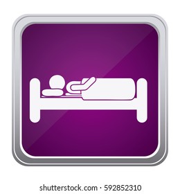 purple emblem bed and person sleeping, vector illustraction design image