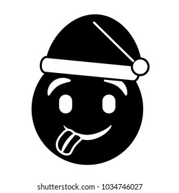 purple emoticon cartoon face with christmas hat