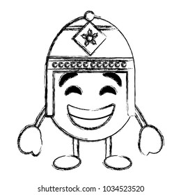 purple emoticon cartoon face with exotic hat character