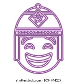 purple emoticon cartoon face with exotic hat