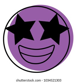 purple emoticon cartoon face happy star eyes