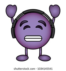 purple emoticon cartoon face listening music character