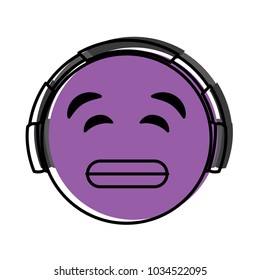 purple emoticon cartoon face listening music