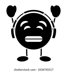 purple emoticon cartoon face listening music character