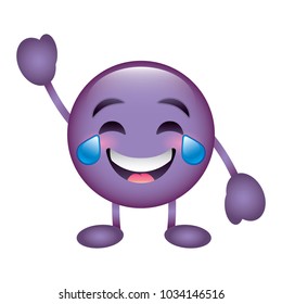 purple emoticon cartoon face smiling with tears character