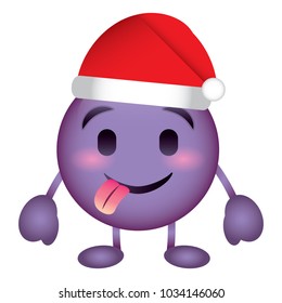 purple emoticon cartoon face tongue out and christmas hat character