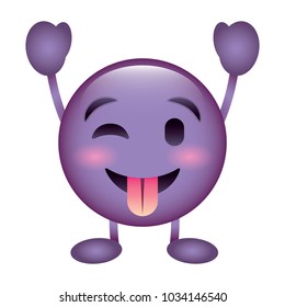 purple emoticon cartoon face tongue out character