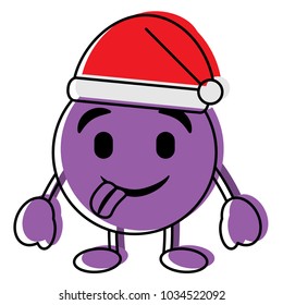 purple emoticon cartoon face tongue out and christmas hat character